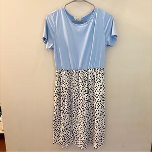 💙🐾 Riah Fashion Light Blue + Dalmatian Print Dress (L) – Made in USA!